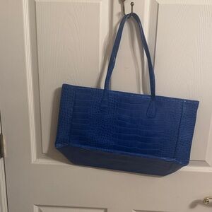 Blue Crocodile-Embossed Tote Bag